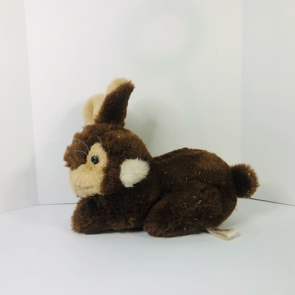 cuddle wit bunny brown with sparkle tinsel fur rabbit plush vintage 80s prop‎